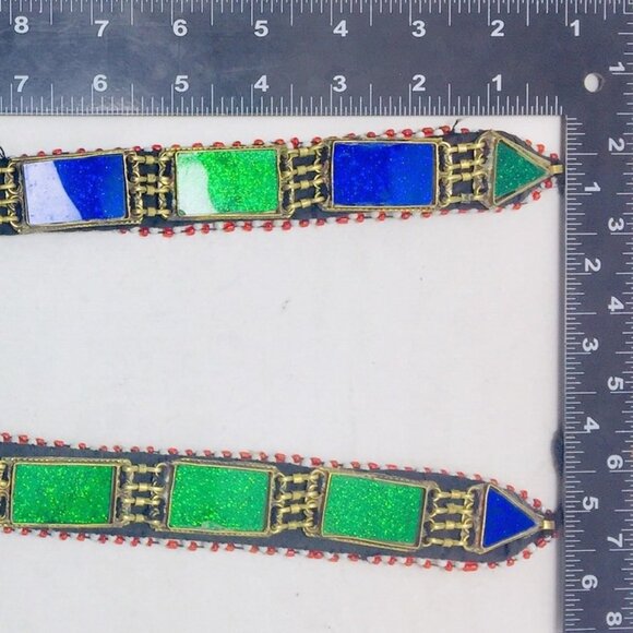 Blue and Green Long Chain Pendant Necklace, Kuchi Big Antique Pendant - Picture 6 of 9